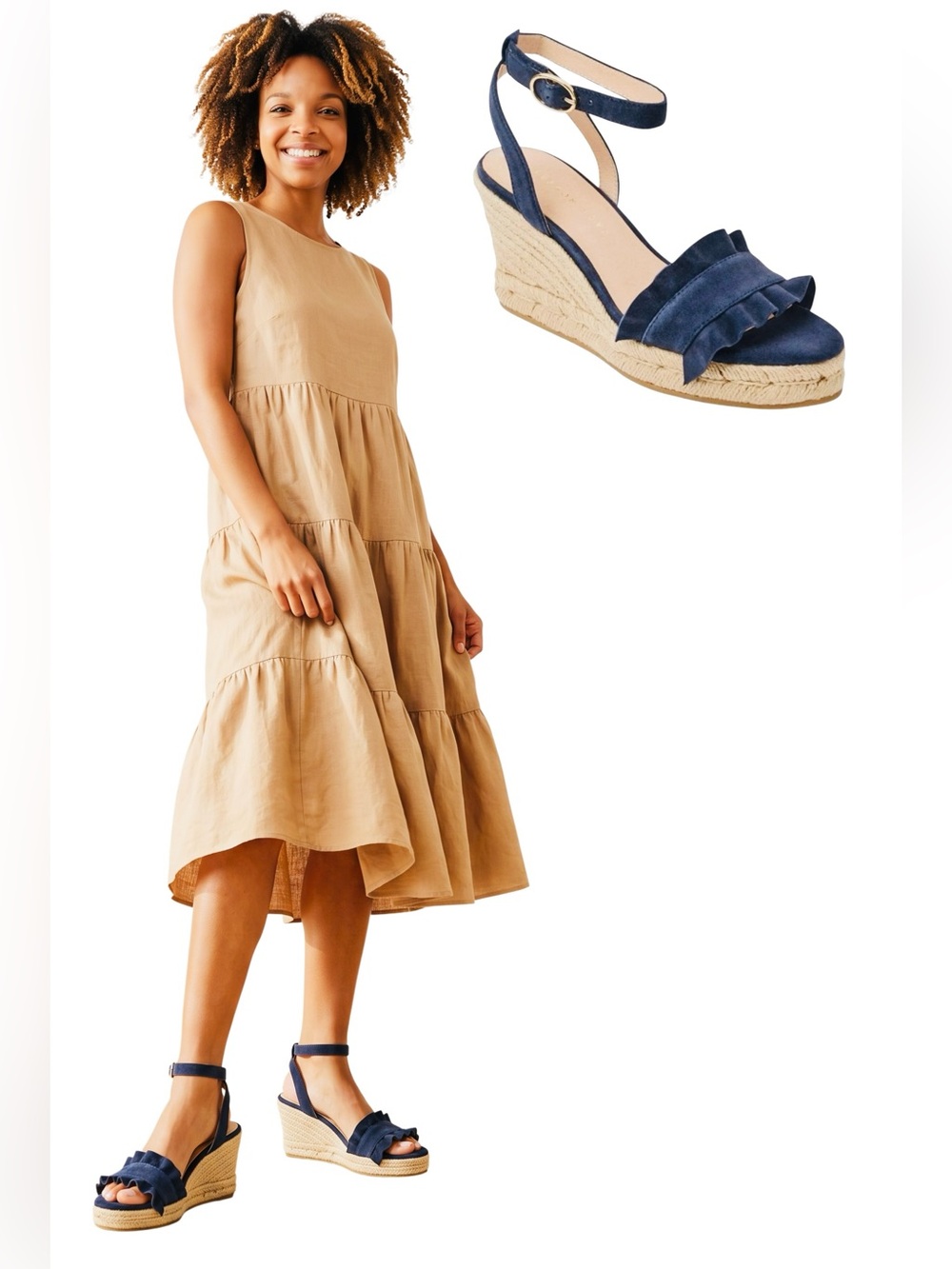 Jack Rogers Navy Suede Rozette Ruffle Wedge